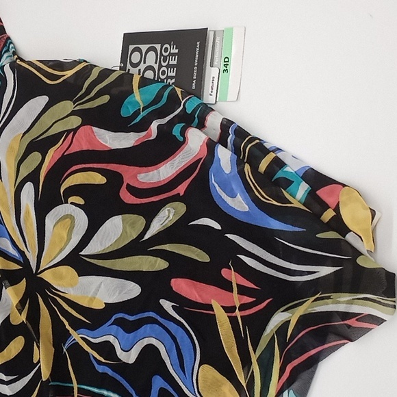 Coco Reef‎ Retro Swirl Current Mesh Layer Underwire Tankini Top Black 34D - Picture 4 of 12